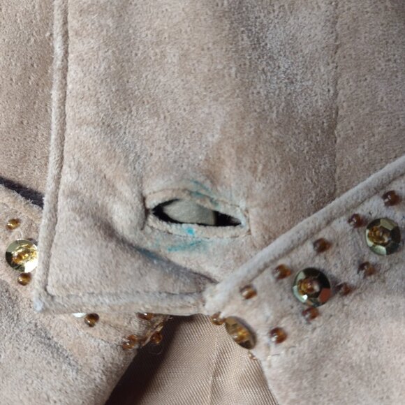 Women’s Tribal Suede Light Tan Jacket with Embellishments – Size 12 - Picture 15 of 16